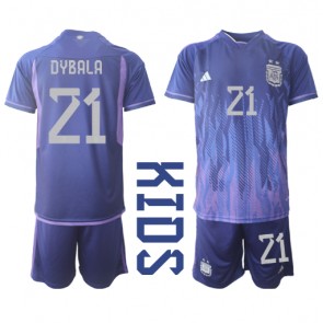 Argentyna Paulo Dybala #21 Koszulka Wyjazdowych Dziecięca MŚ 2022 Krótki Rękaw (+ Krótkie spodenki)